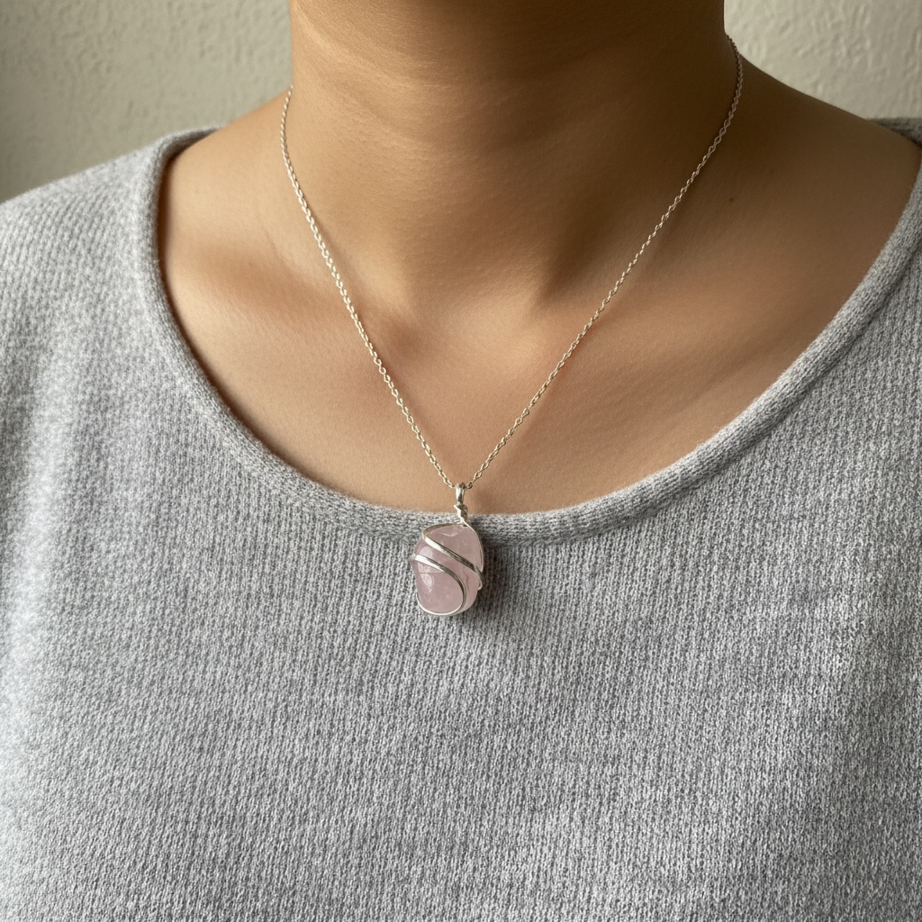 💖 Colgante de Cuarzo Rosa con Espiral en Baño de Plata 💖