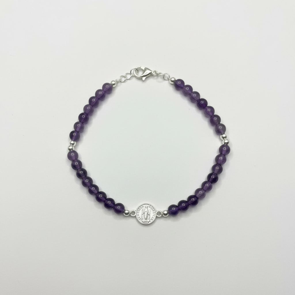 📿 Pulsera de Amatista con San Benito en Plata de Ley 925 📿
