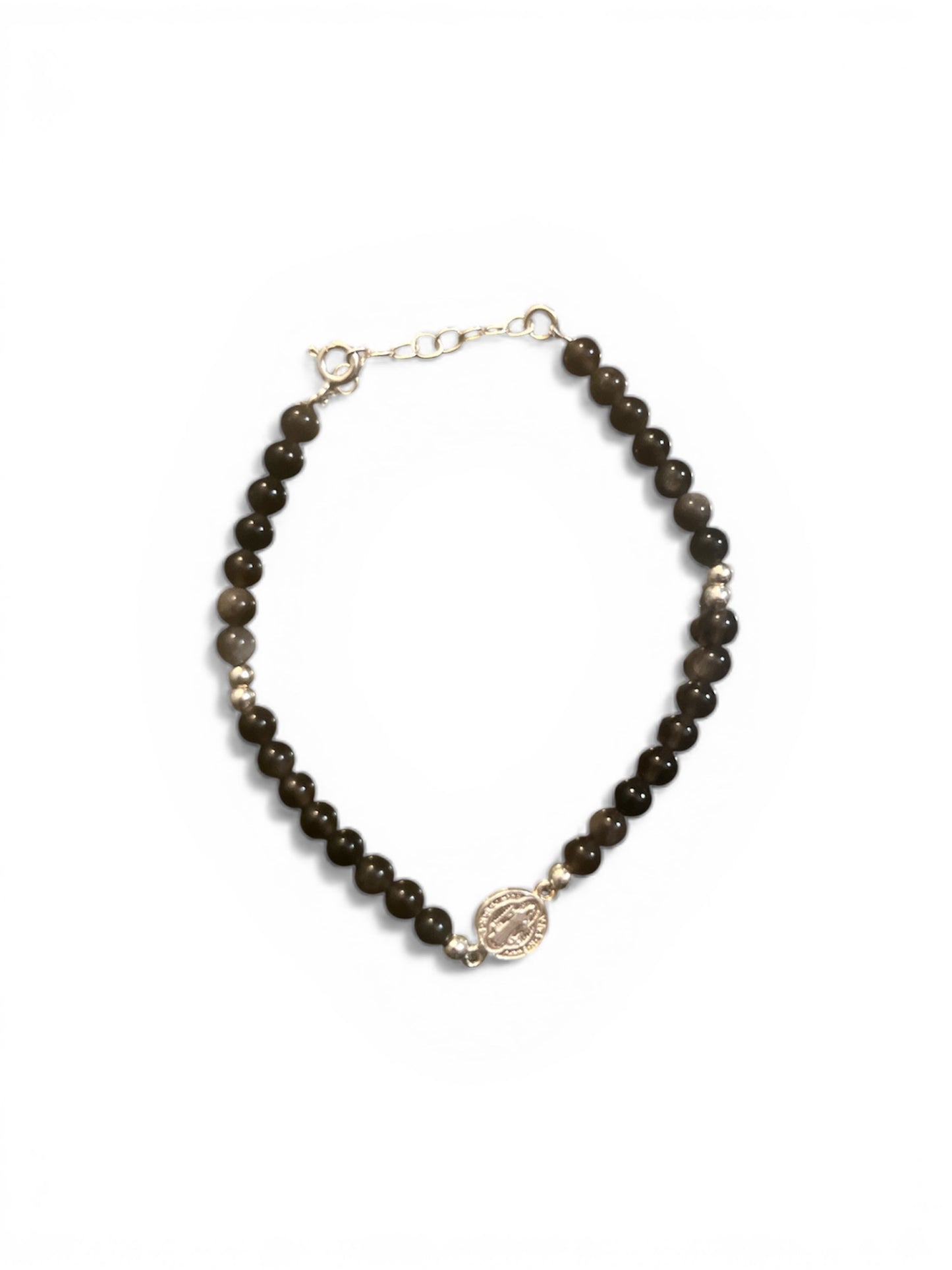 📿 Pulsera de Obsidiana con San Benito en Plata de Ley 925 📿
