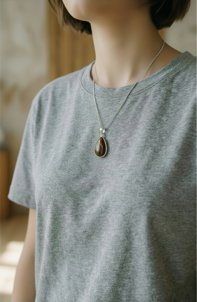 COLGANTE DE OJO DE TIGRE EN FORMA DE GOTA – FUERZA Y CLARIDAD INTERIOR