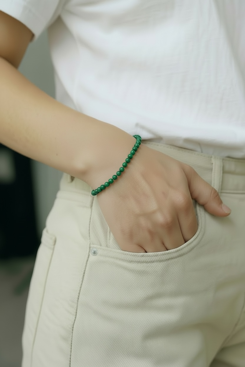 PULSERA DE MALAQUITA 4 MM – TRANSFORMACIÓN Y PROTECCIÓN EMOCIONAL