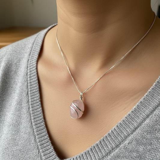 💖 Colgante Cuarzo Rosa con Espiral (plata)