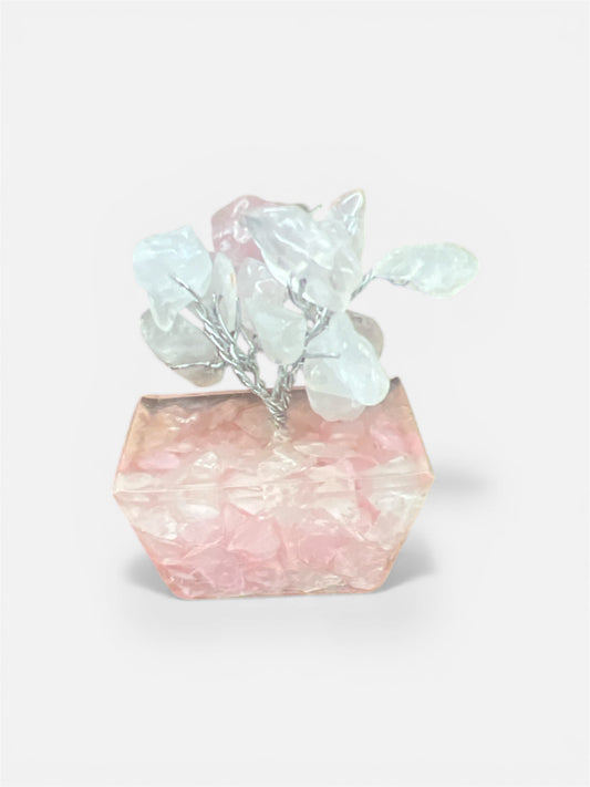 🌳 Mini árbol de piedras preciosas sobre base de orgonita - Cuarzo rosa (15 piedras) 🌳